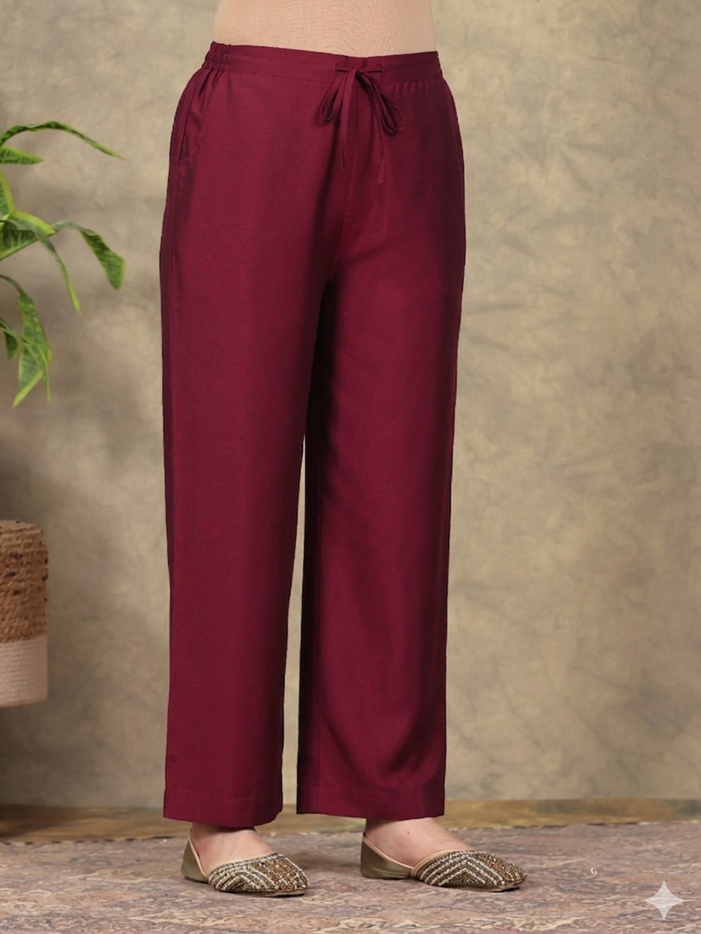 Embroidered Chanderi Gold foil Straight Maroon Kurta