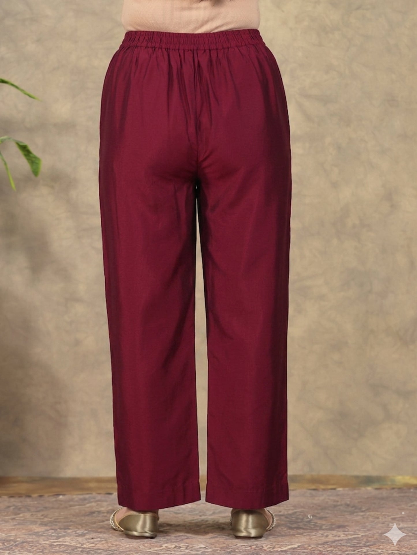 Embroidered Chanderi Gold foil Straight Maroon Kurta