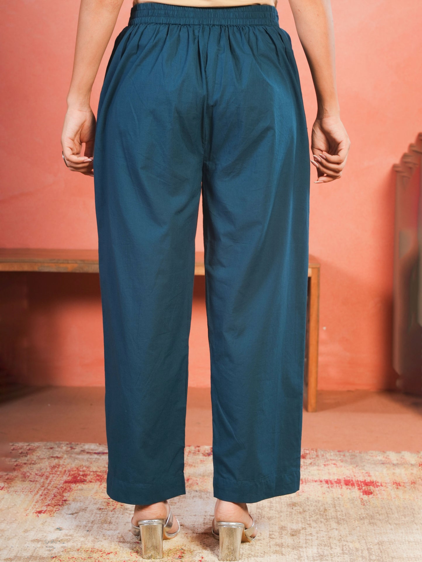 Embroidered Soft Cotton Solid Straight Teal Kurta