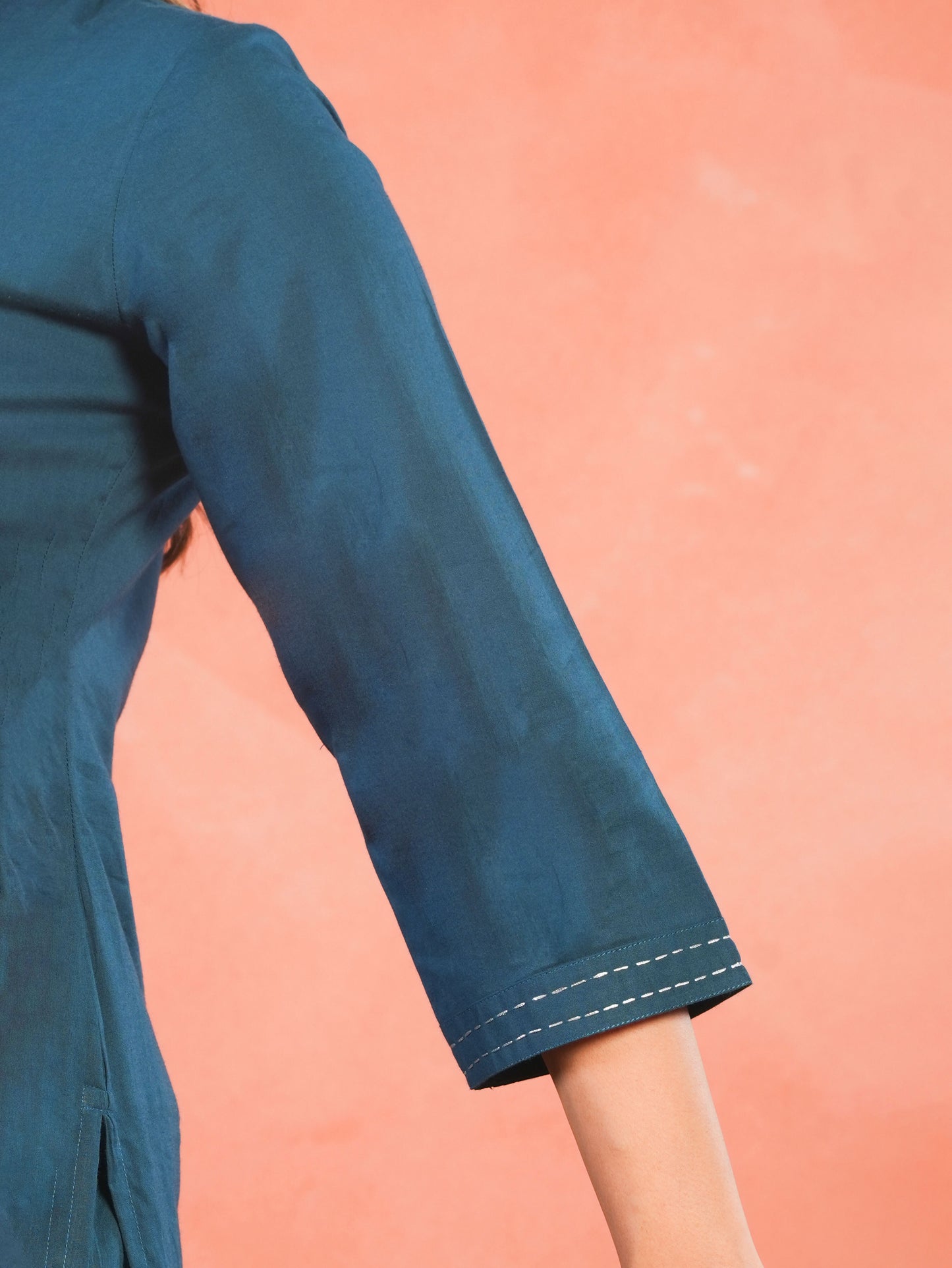 Embroidered Soft Cotton Solid Straight Teal Kurta