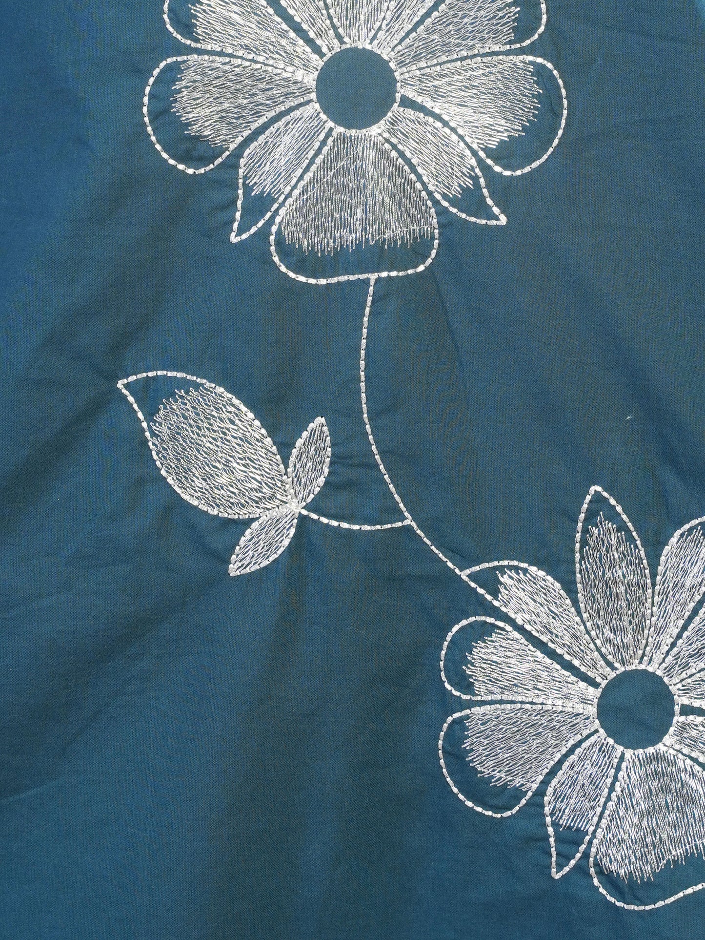 Embroidered Soft Cotton Solid Straight Teal Kurta