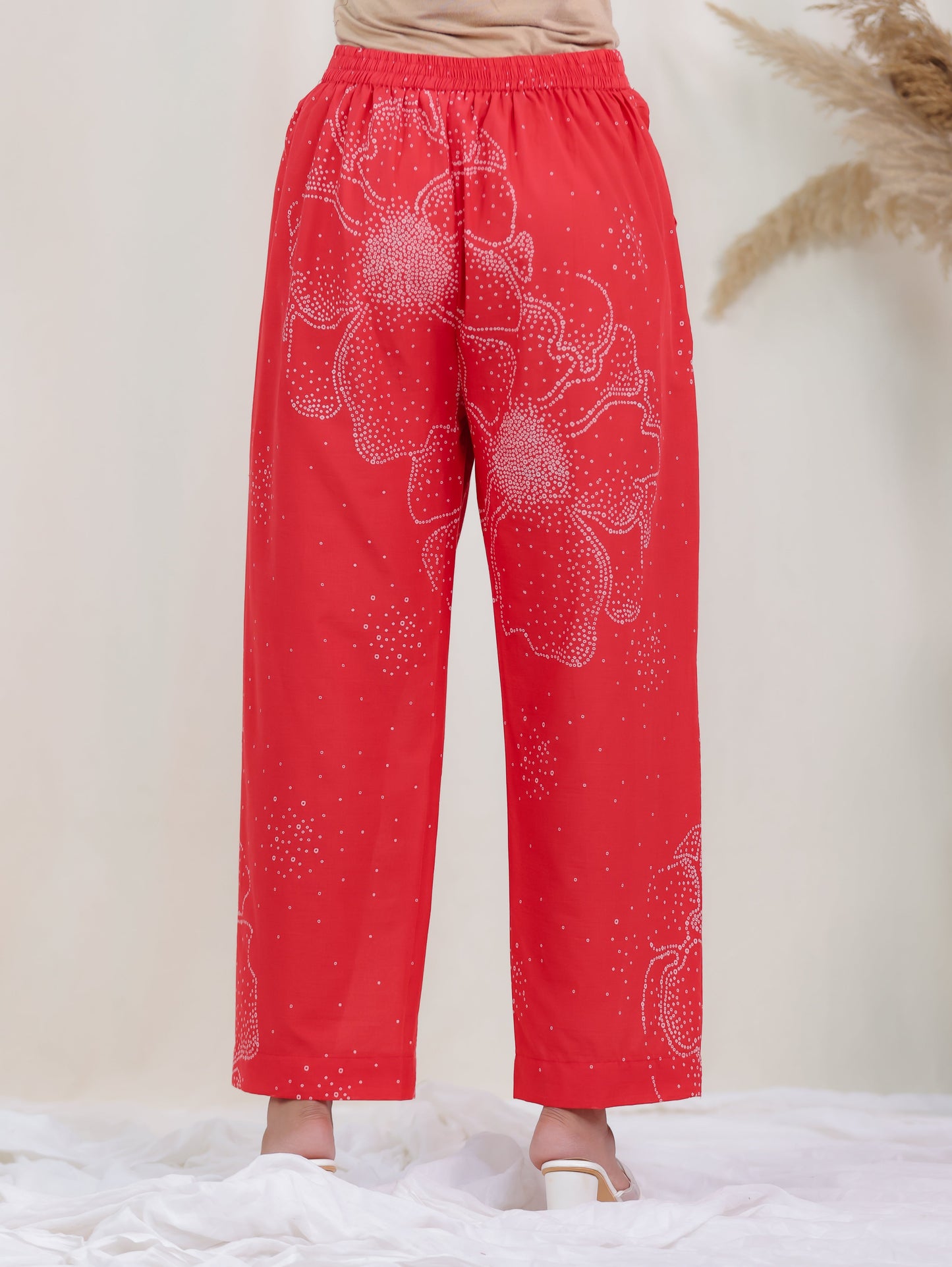 Soft Cotton Bandhani Rust Straight Trousers