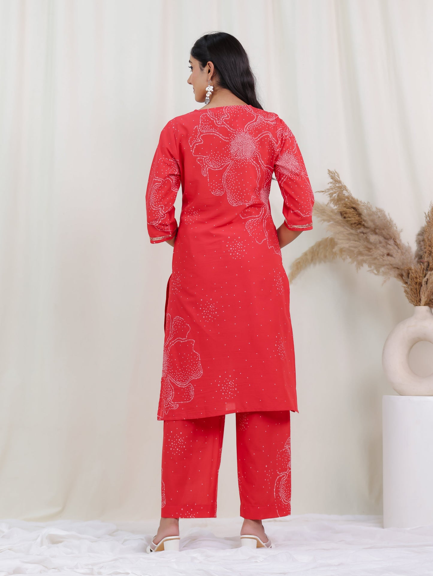 Embroidered Soft Cotton Bandhani Straight Rust Kurta