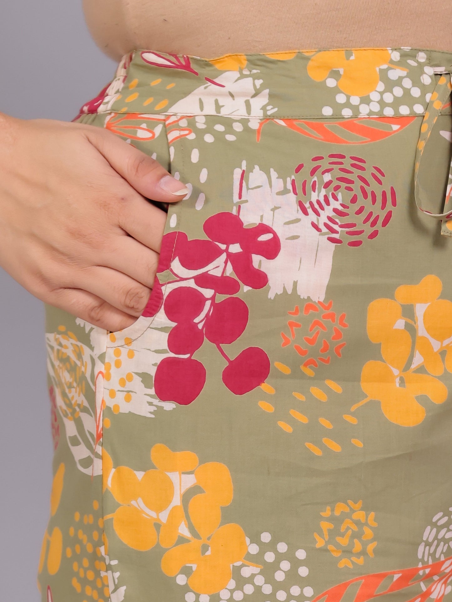Soft Cotton Floral Olive Straight Trousers