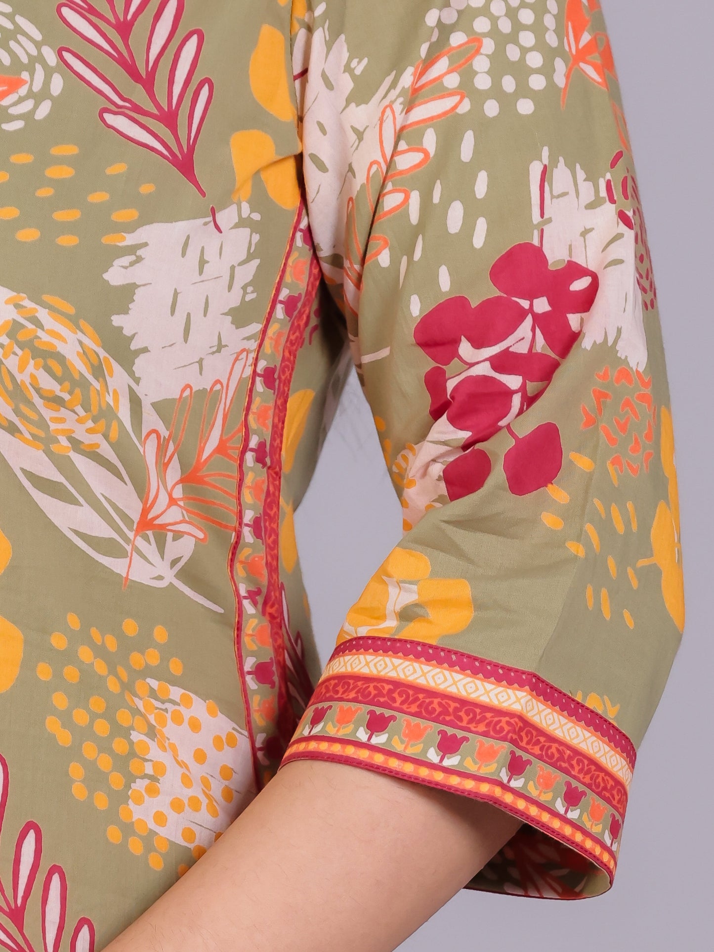 Soft Cotton Floral Straight Olive Kurta