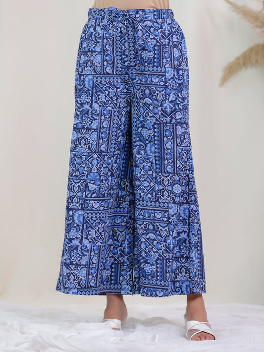 Soft Cotton Patchwork Navy Blue Palazzo