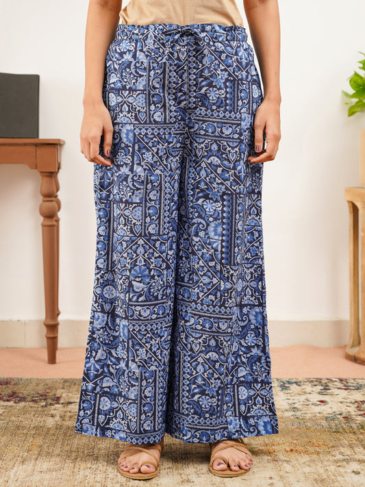 Soft Cotton Patchwork Navy Blue Palazzo
