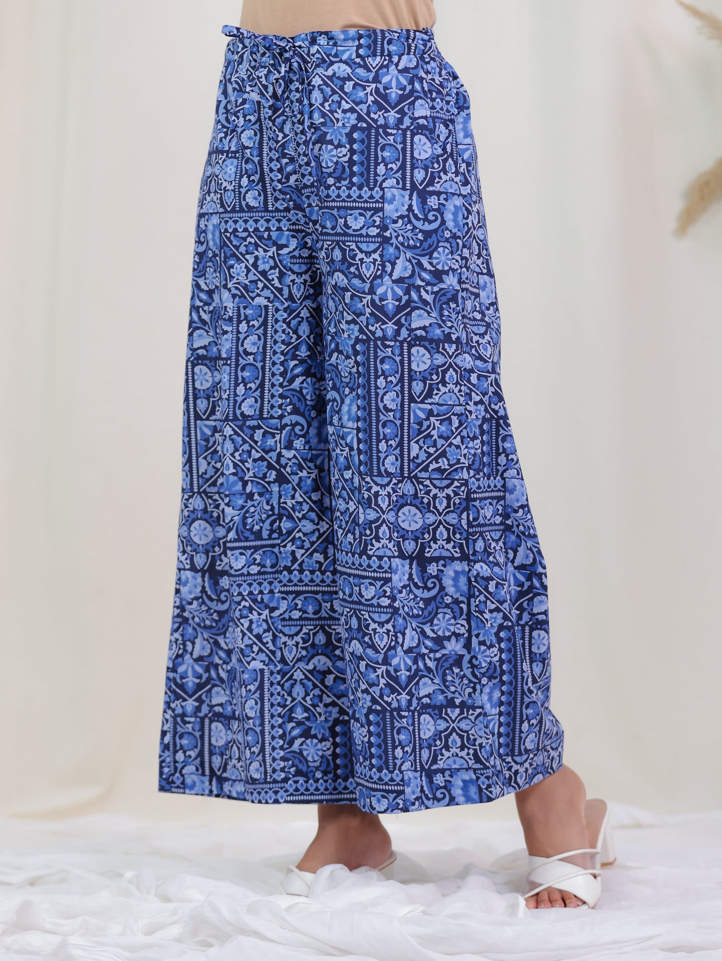 Soft Cotton Patchwork Straight Navy Blue Tunic