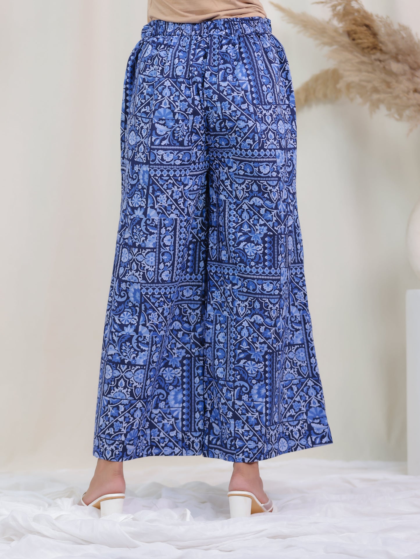 Soft Cotton Patchwork Straight Navy Blue Tunic