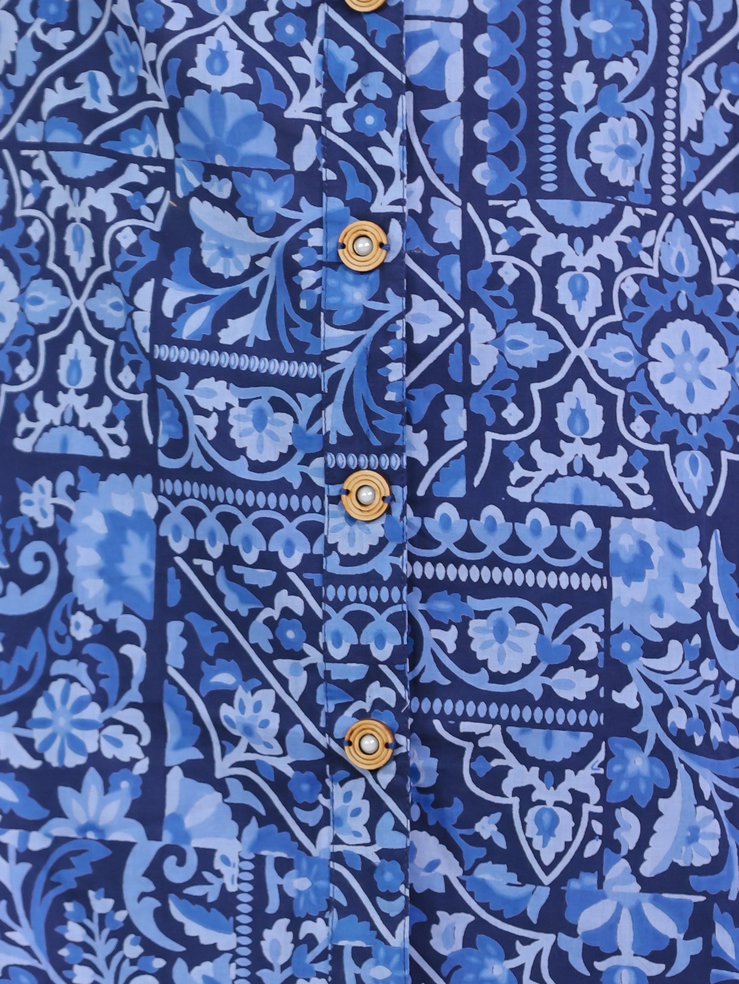 Soft Cotton Patchwork Straight Navy Blue Tunic