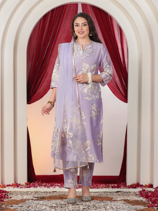 Embroidered Organza Solid Lavender Dupatta