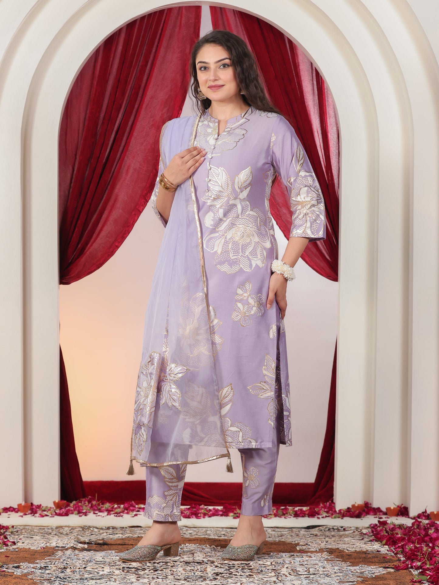 Embroidered Organza Solid Lavender Dupatta