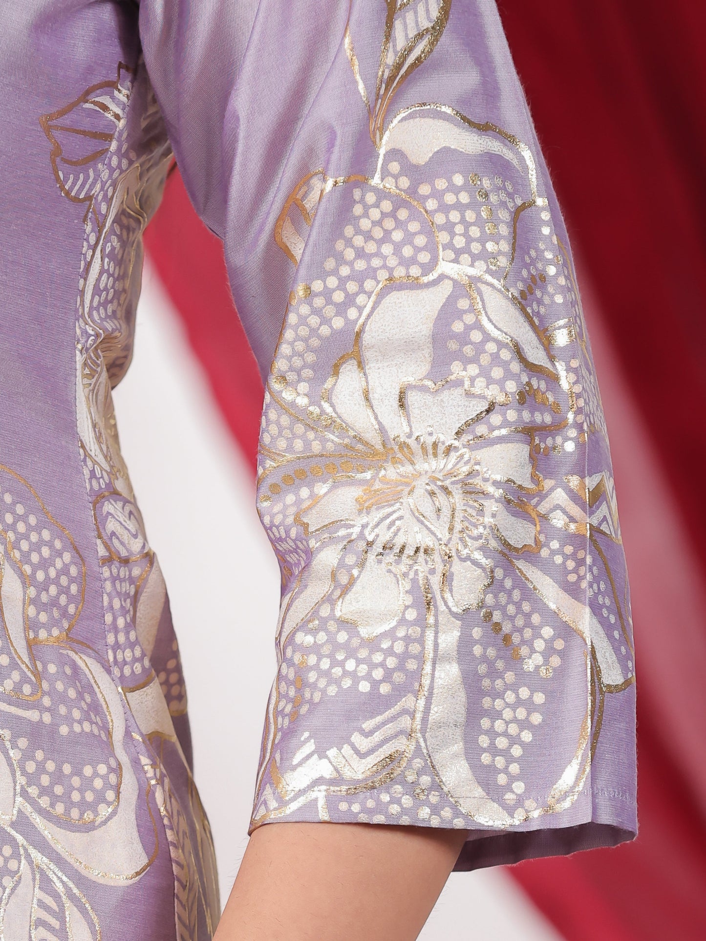 Poly Chanderi Floral Straight Lavender Kurta