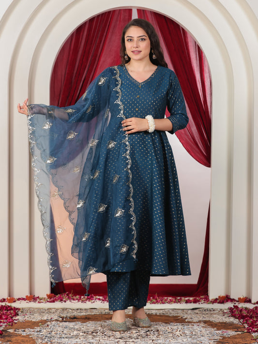 Embroidered Organza Solid Blue Dupatta