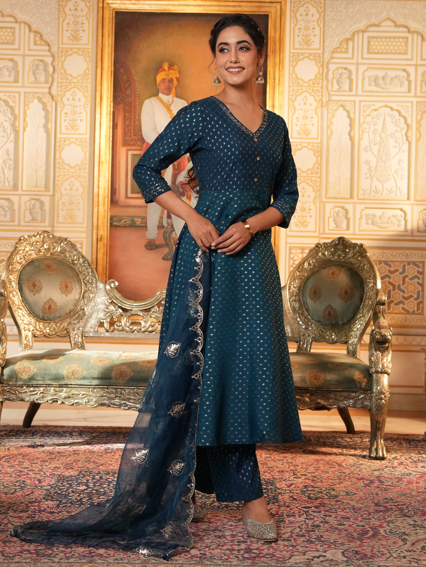Embroidered Organza Solid Blue Dupatta