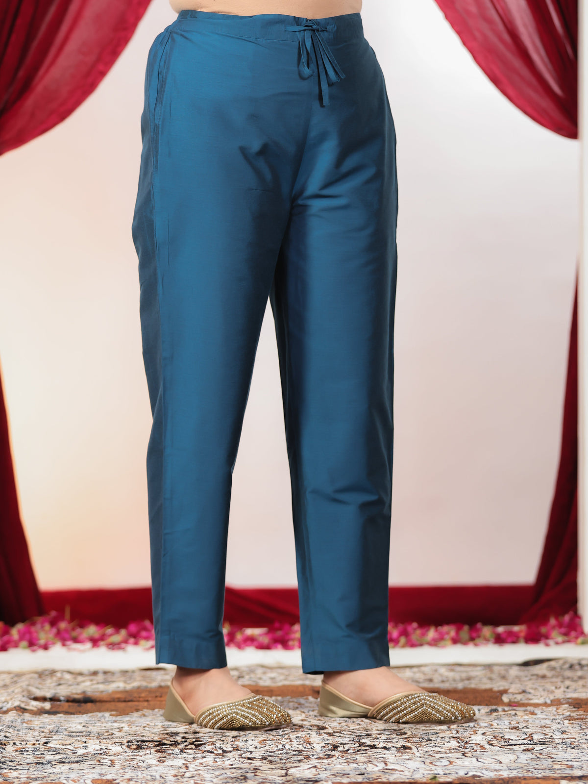 Chanderi Gold foil A-line Blue Kurta