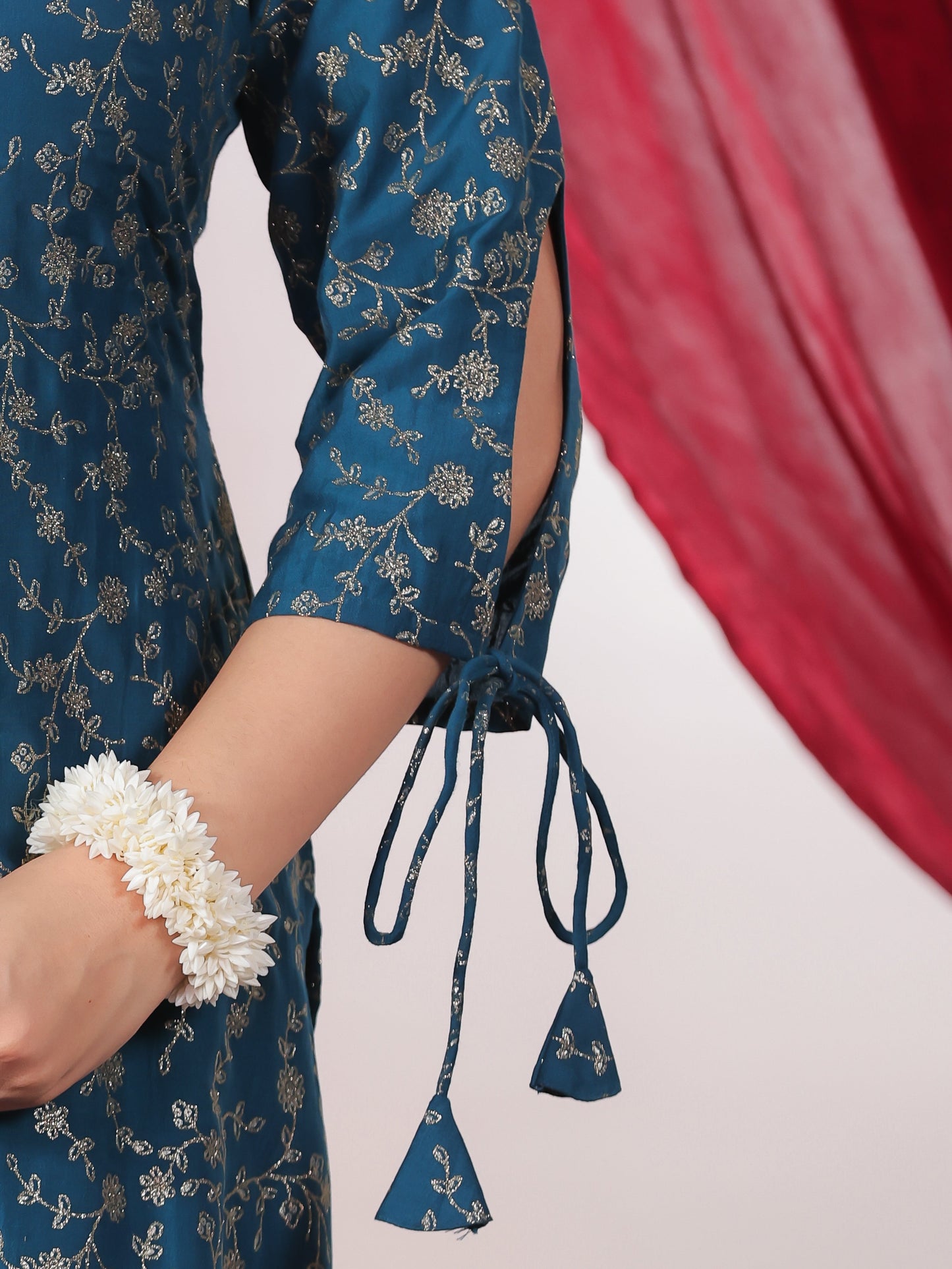 Poly Chanderi Gold foil A-line Blue Kurta