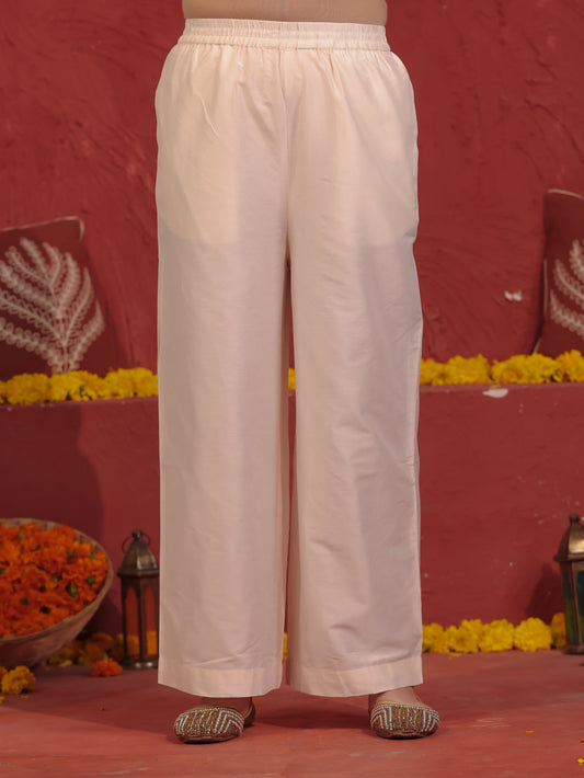 Blended Silk Solid Off White Palazzo