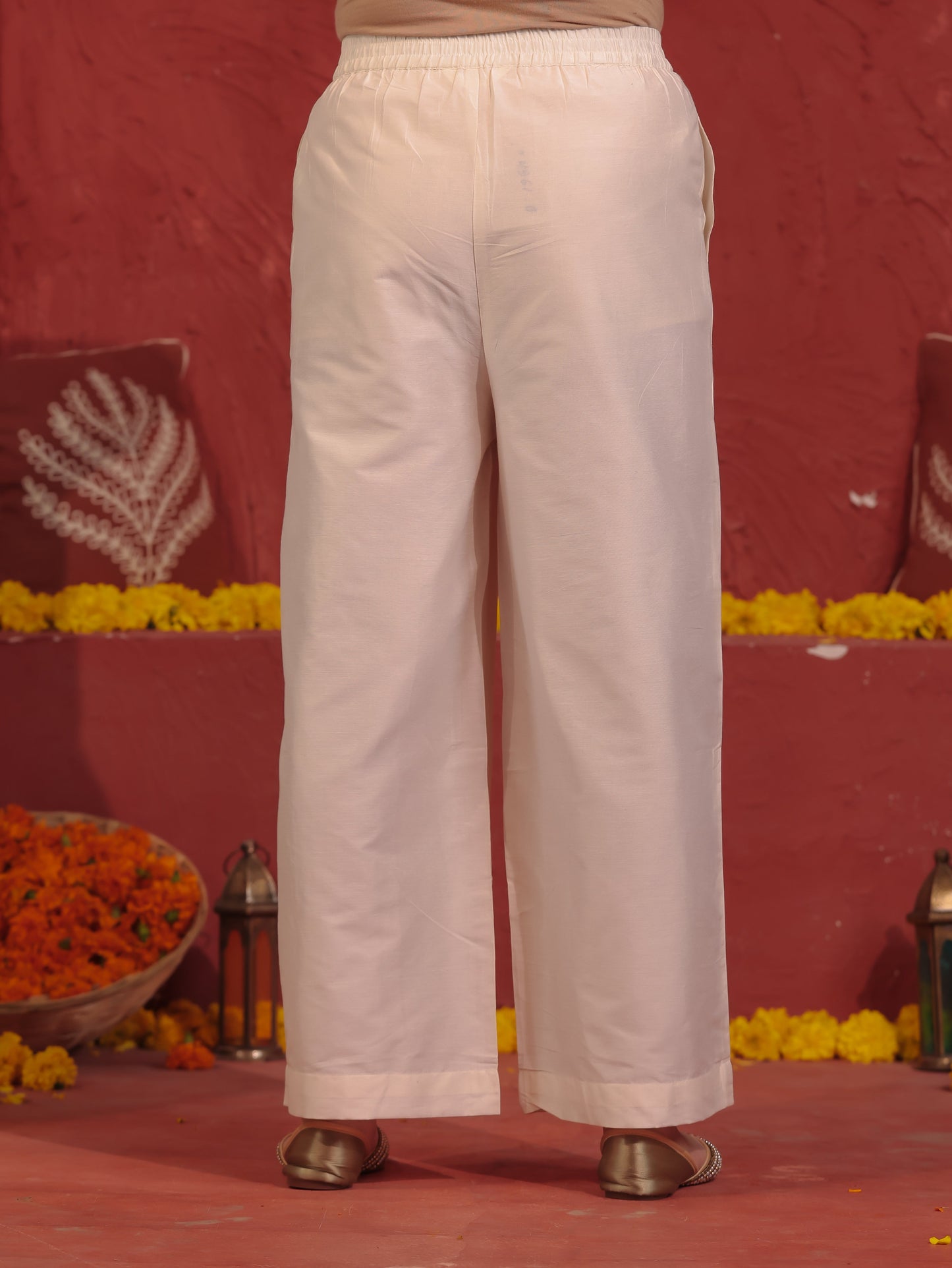 Blended Silk Solid Off White Palazzo