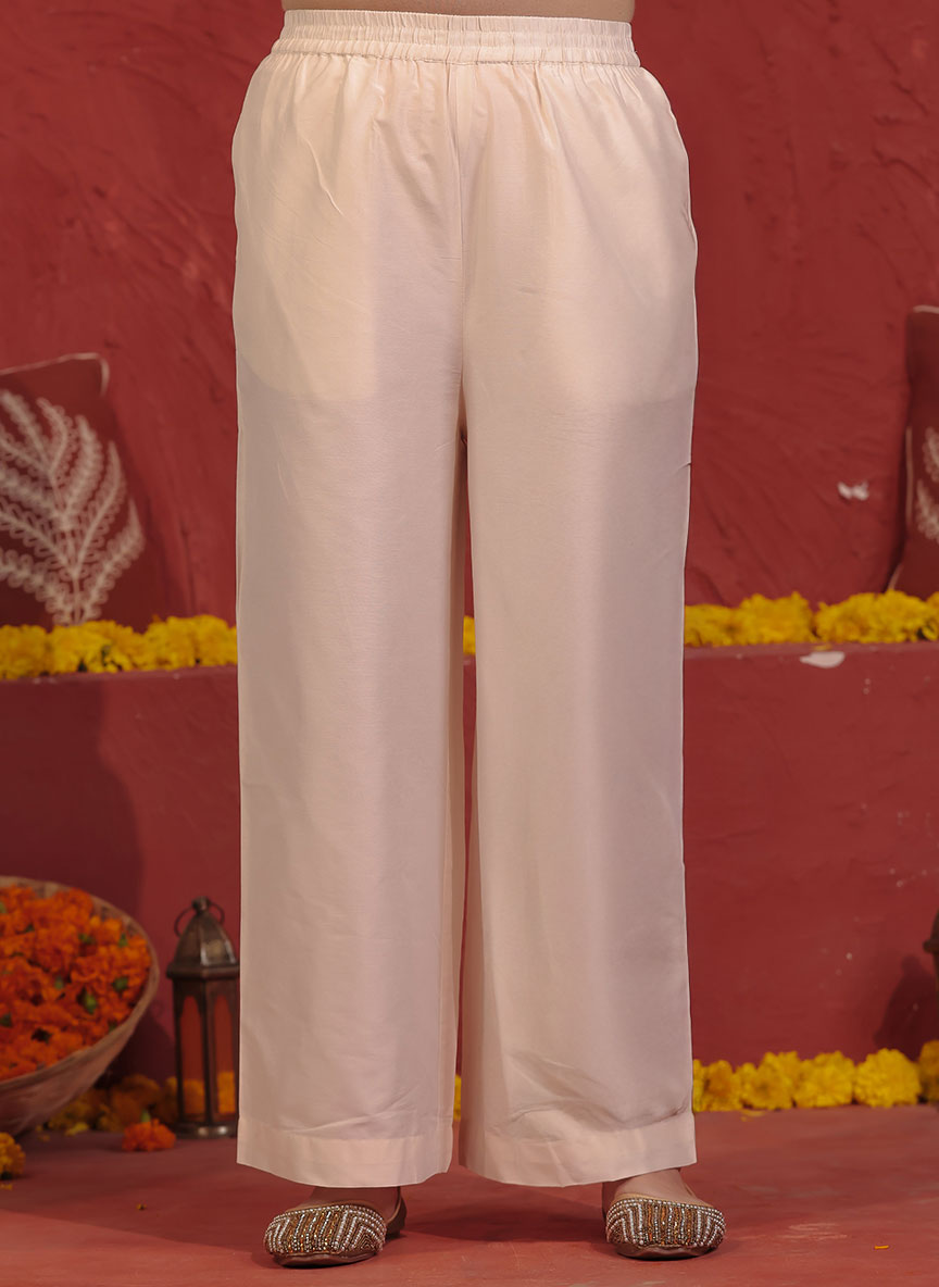 Embroidered Georgette Gold foil Flared Off White Kurta