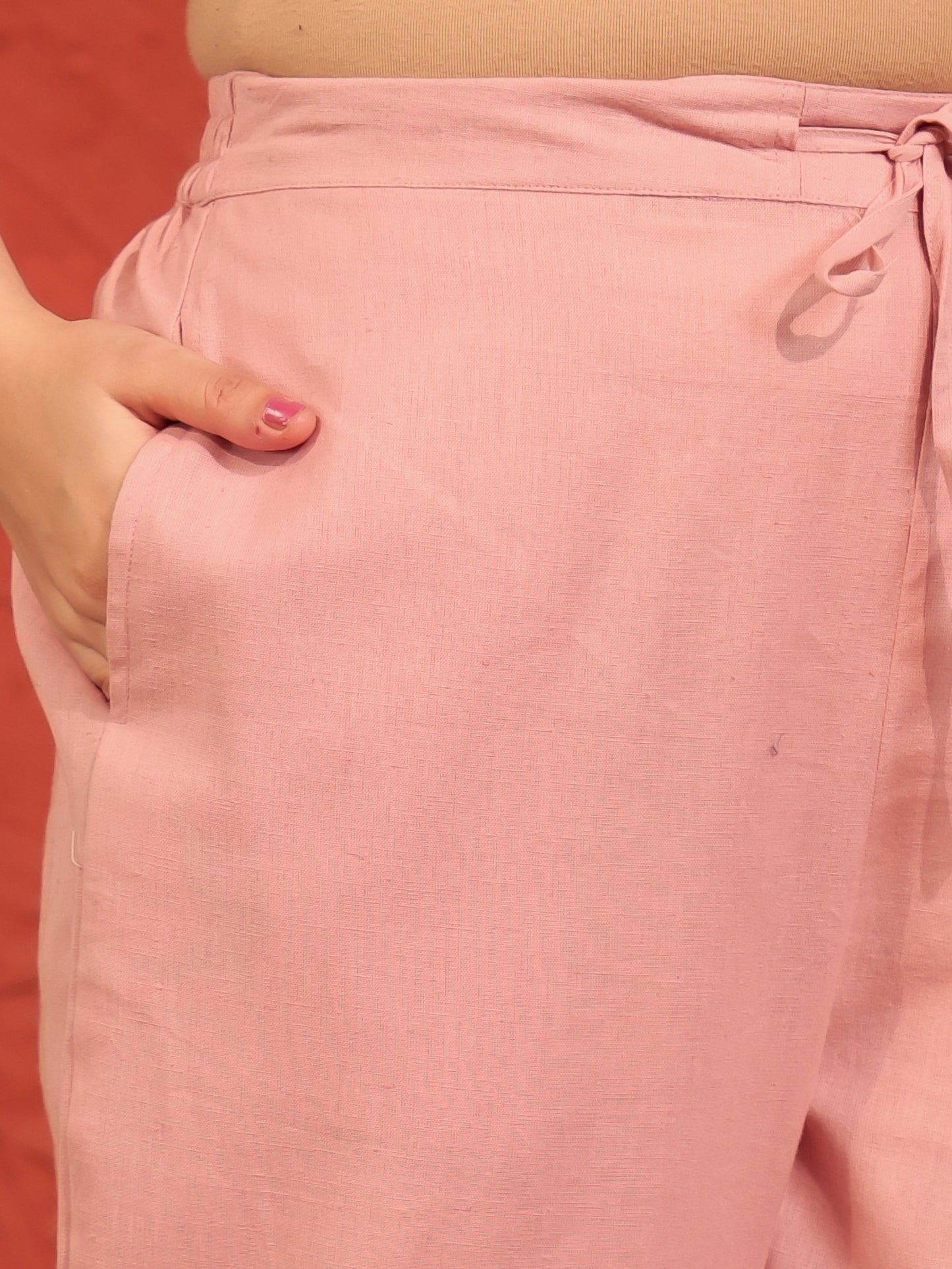 Linen Cotton Solid Pink Tapered Trousers
