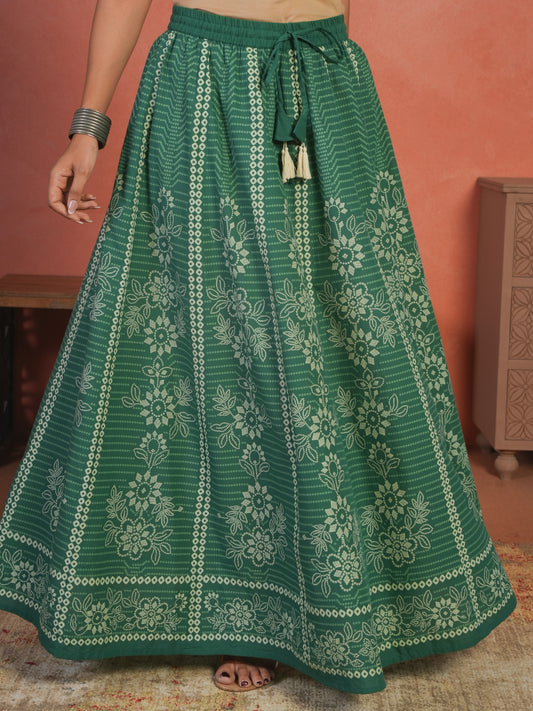 Soft Cotton Bandhani Green Skirt