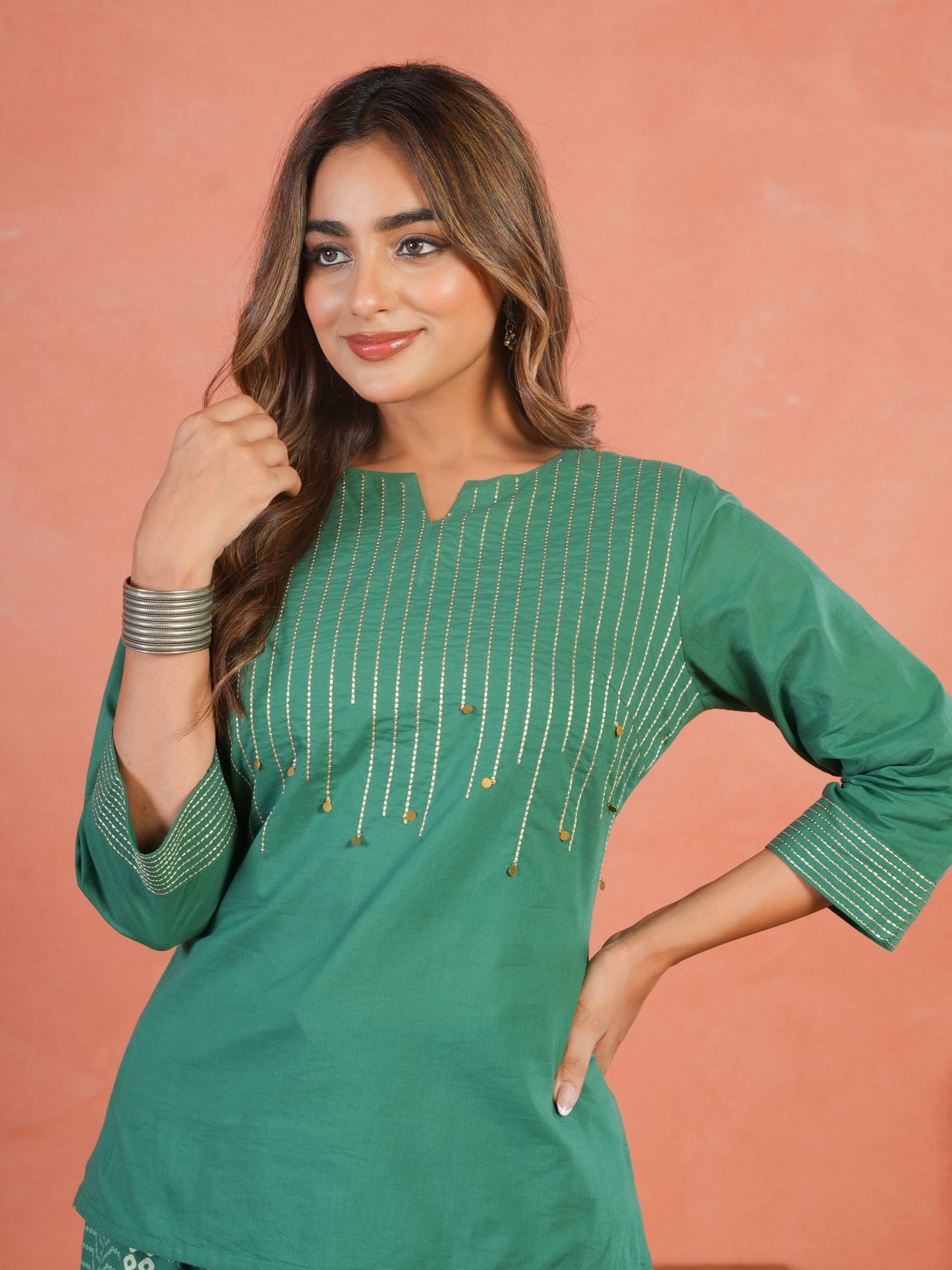 Embroidered Soft Cotton Solid Straight Green Kurta