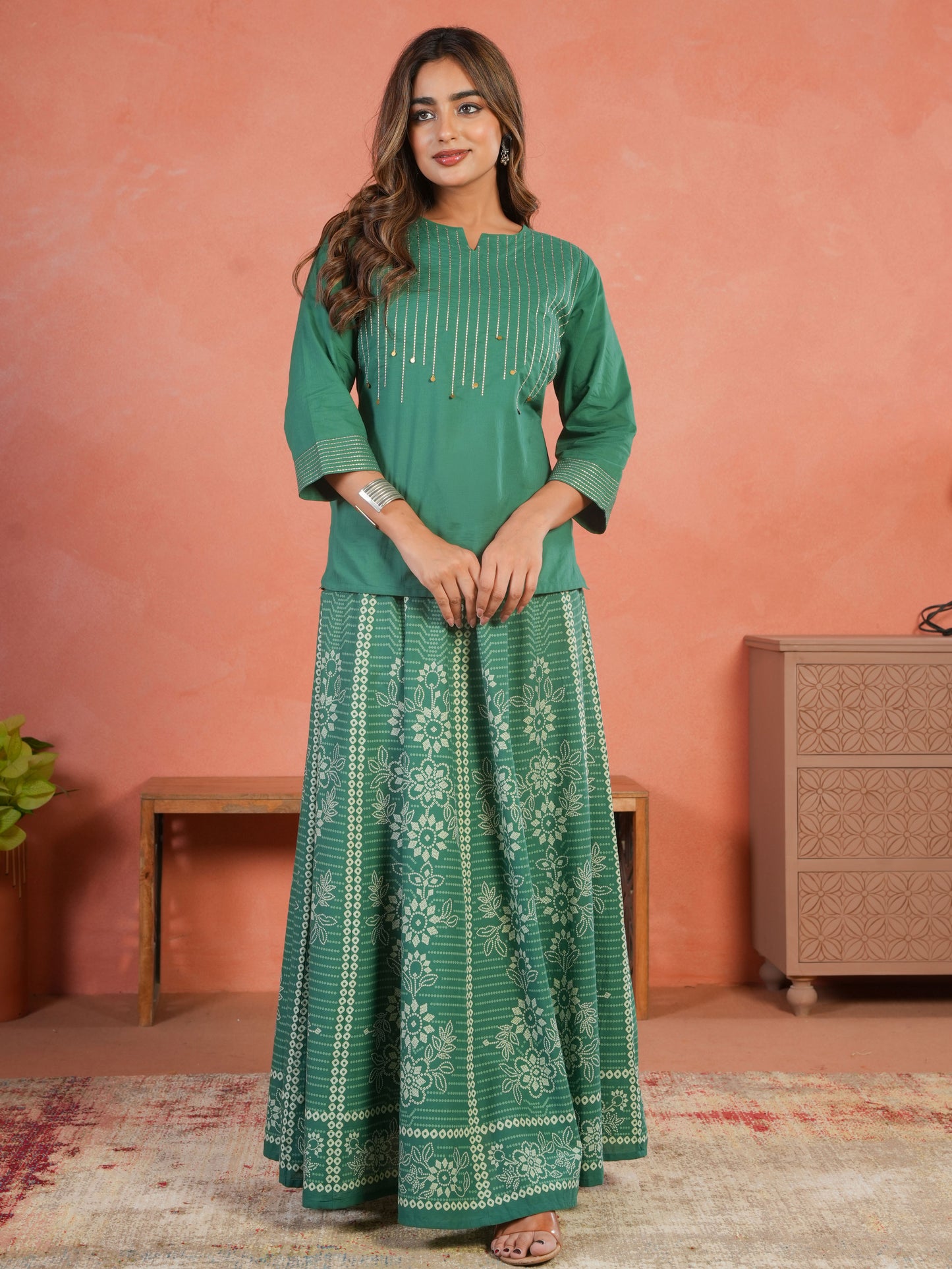 Embroidered Soft Cotton Solid Straight Green Kurta