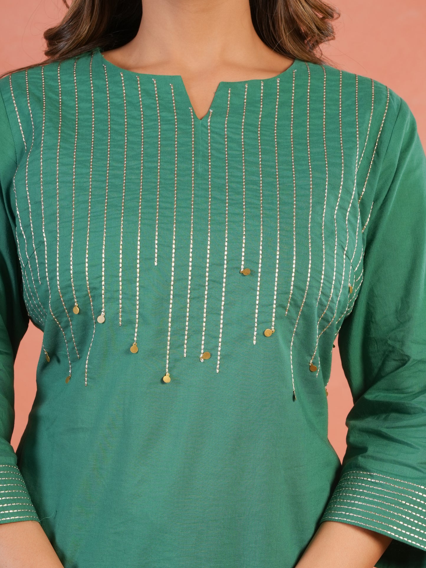 Embroidered Soft Cotton Solid Straight Green Kurta
