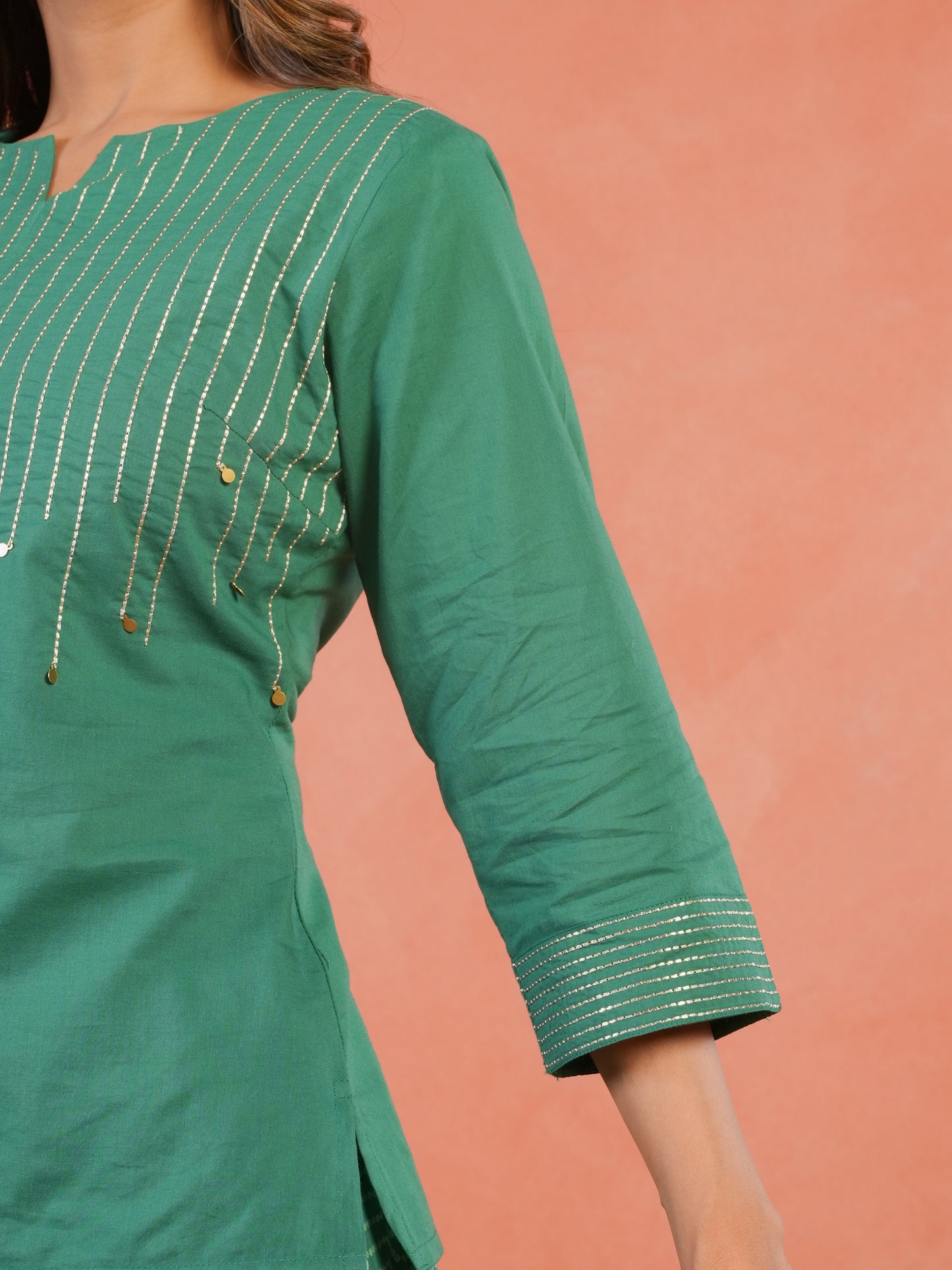 Embroidered Soft Cotton Solid Straight Green Kurta