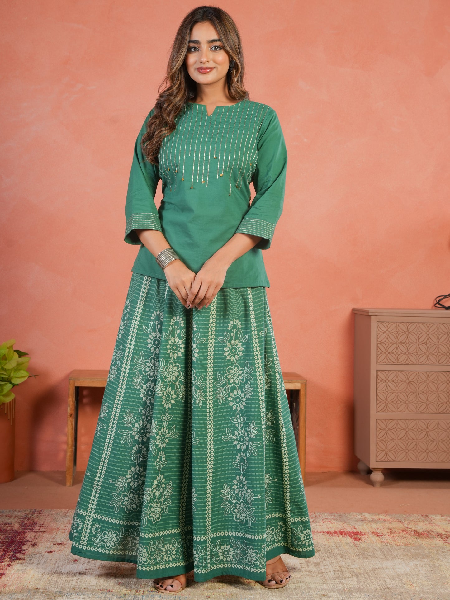 Embroidered Soft Cotton Solid Straight Green Kurta