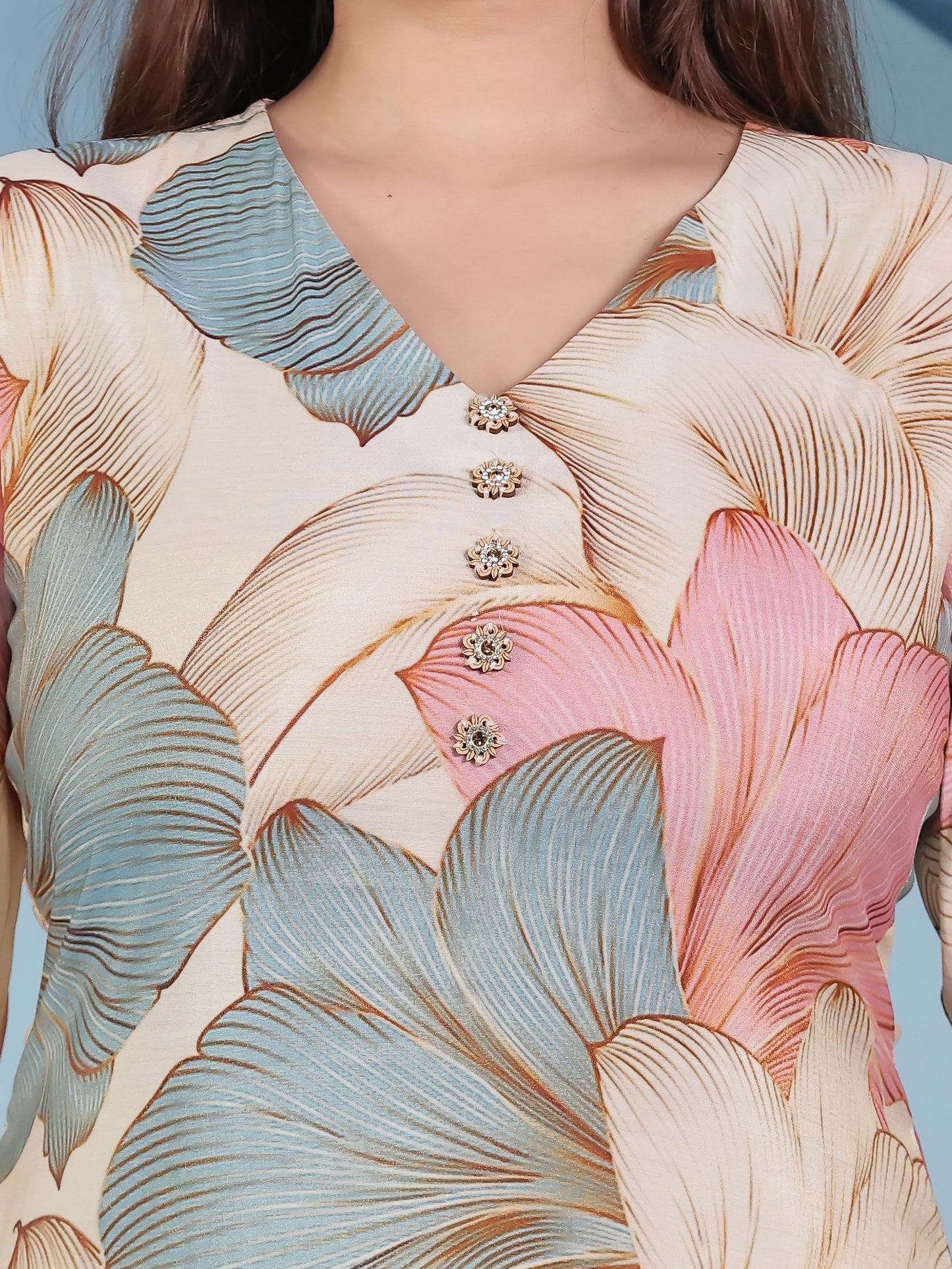 Muslin Floral Straight Beige Kurta