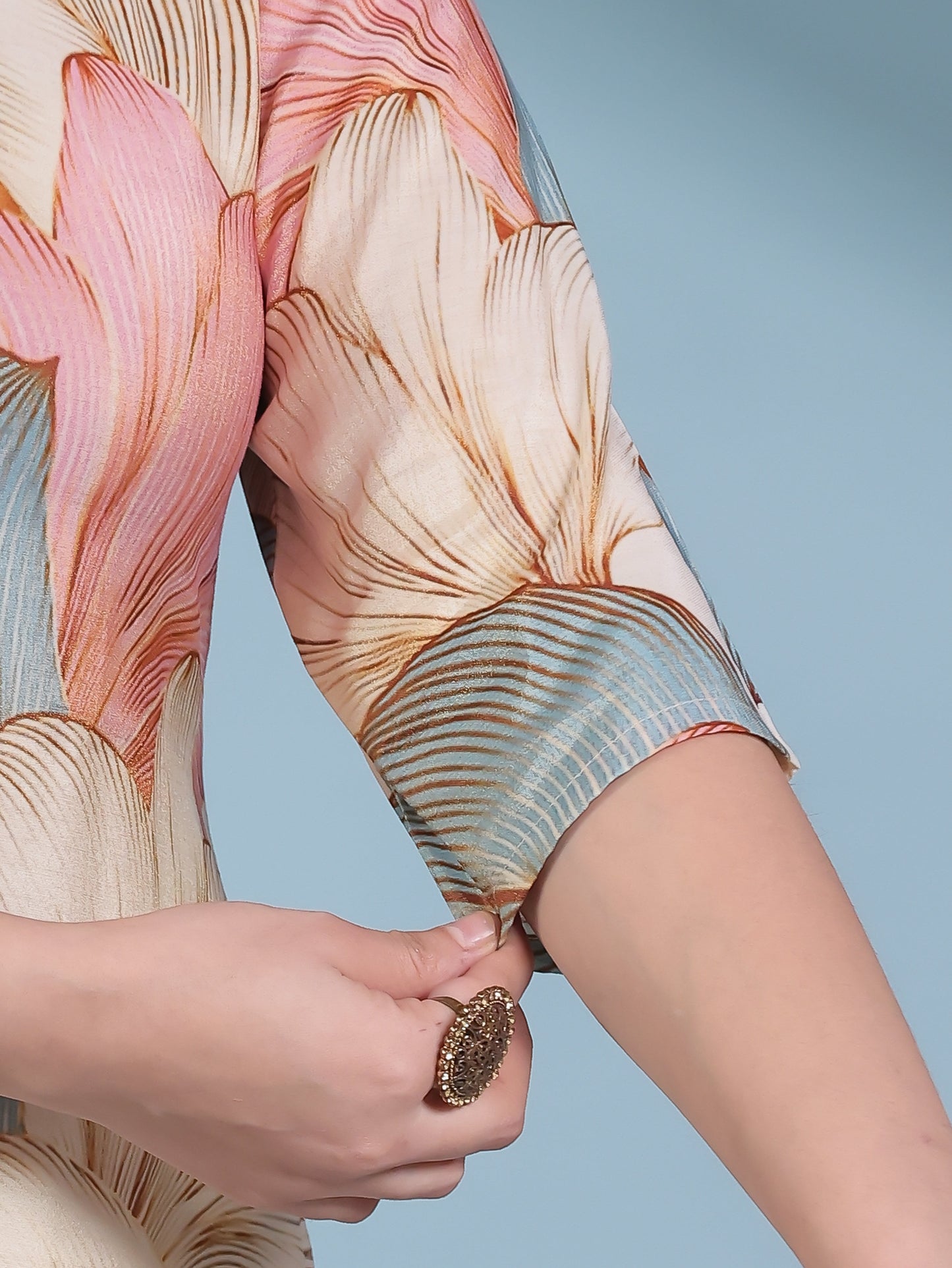 Muslin Floral Straight Beige Kurta