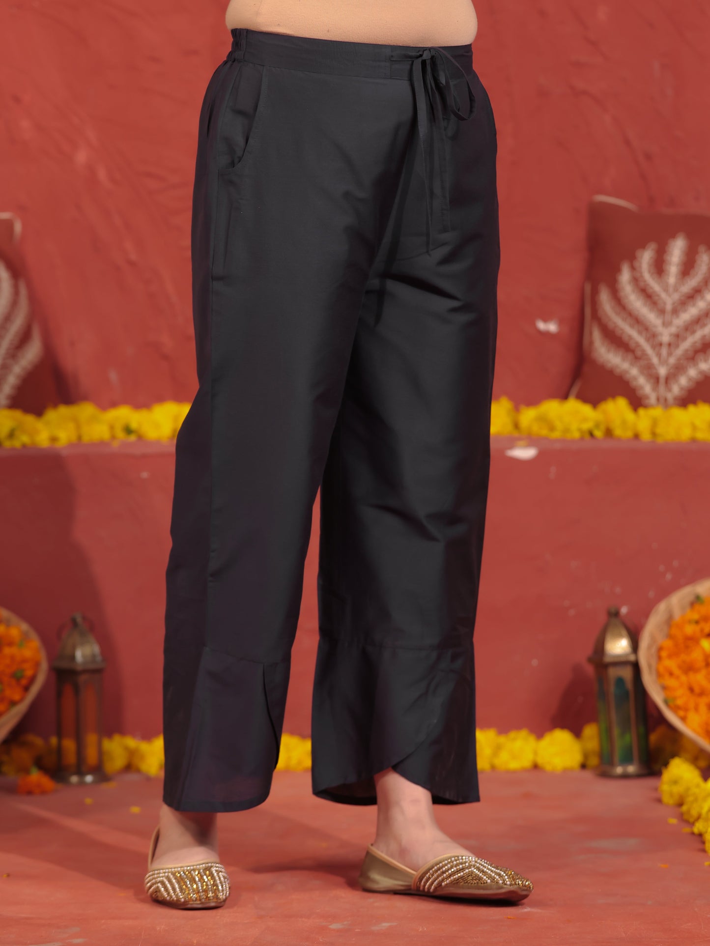 Blended Silk Gold foil Straight Blue Kurta