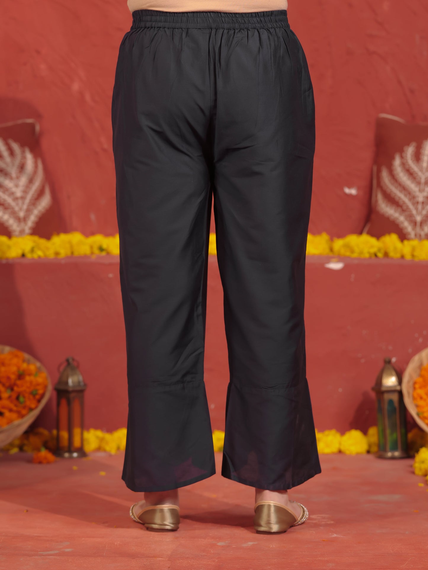 Blended Silk Gold foil Straight Blue Kurta