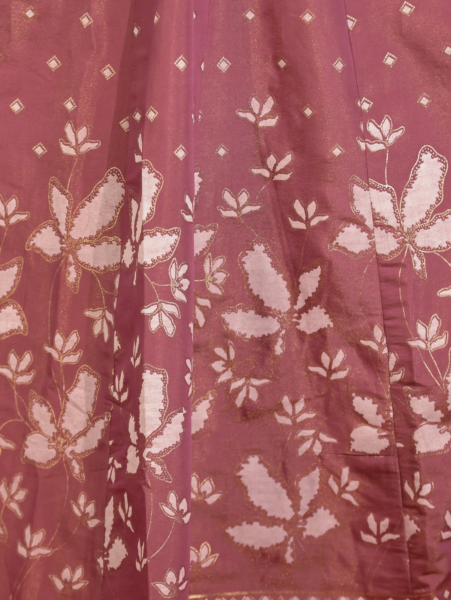 Tussar Silk Placement Print Anarkali Mauve Dress