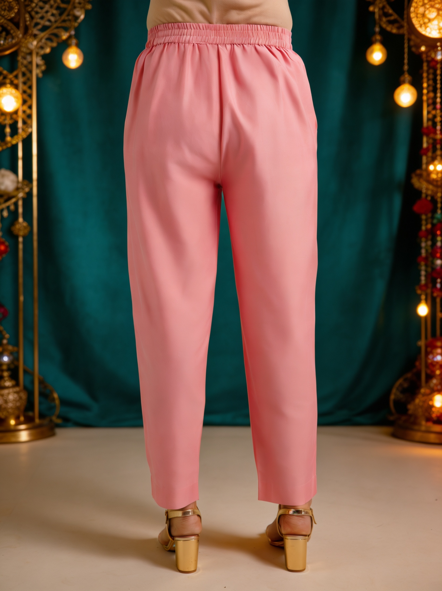 Blended Silk Solid Pink Tapered Trousers