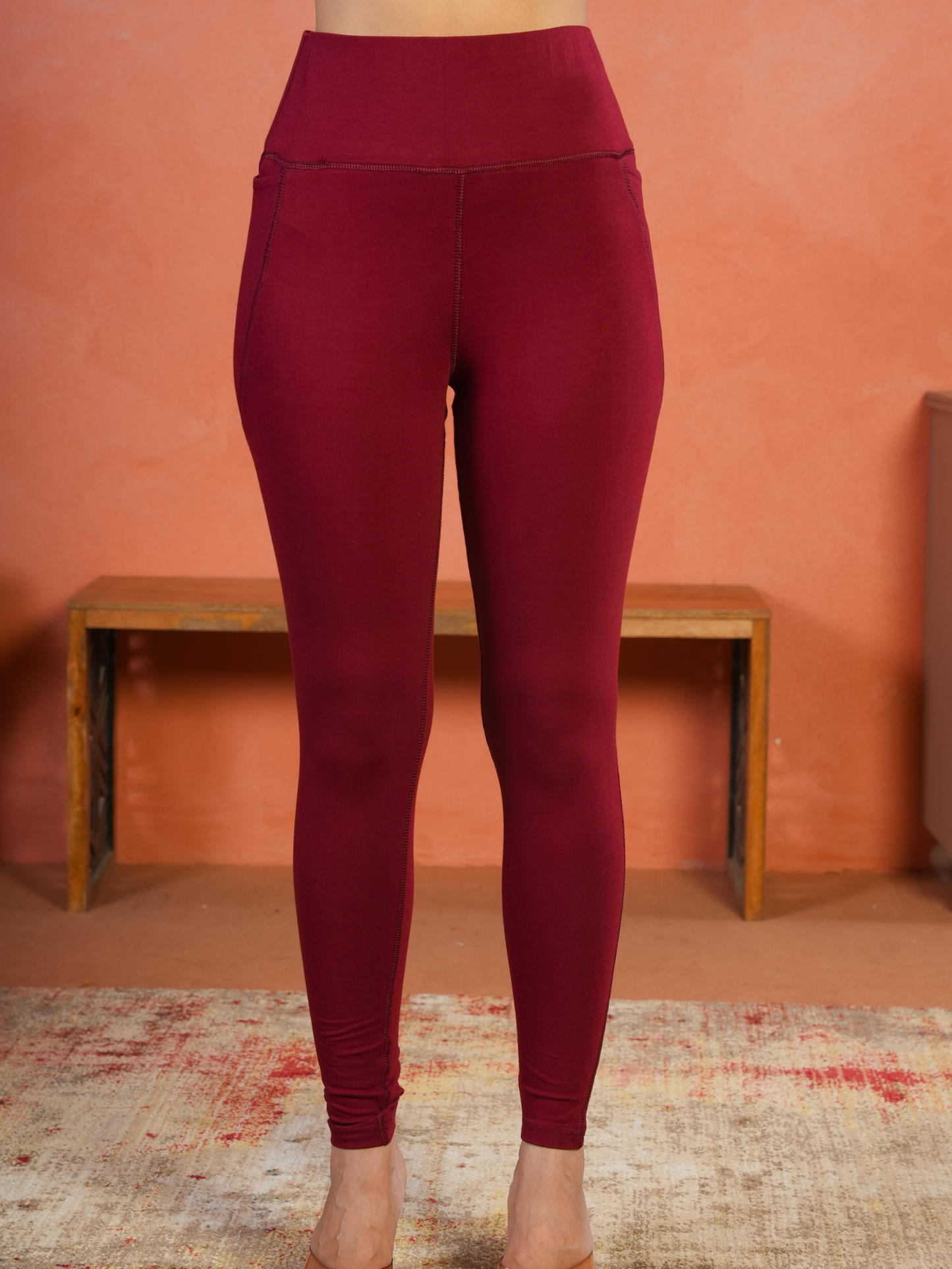 Cotton Knit Solid Maroon Tummy Tucker Leggings