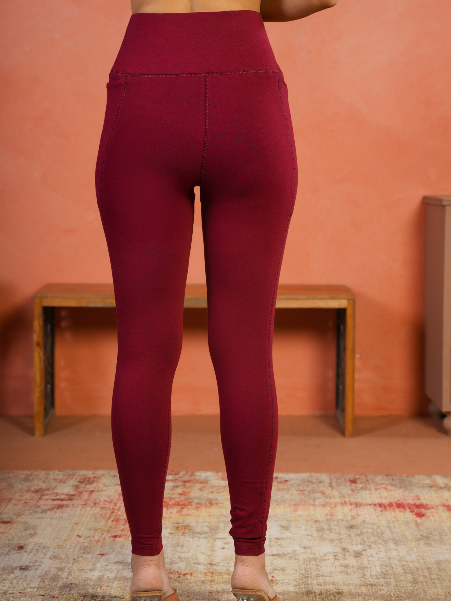 Cotton Knit Solid Maroon Tummy Tucker Leggings