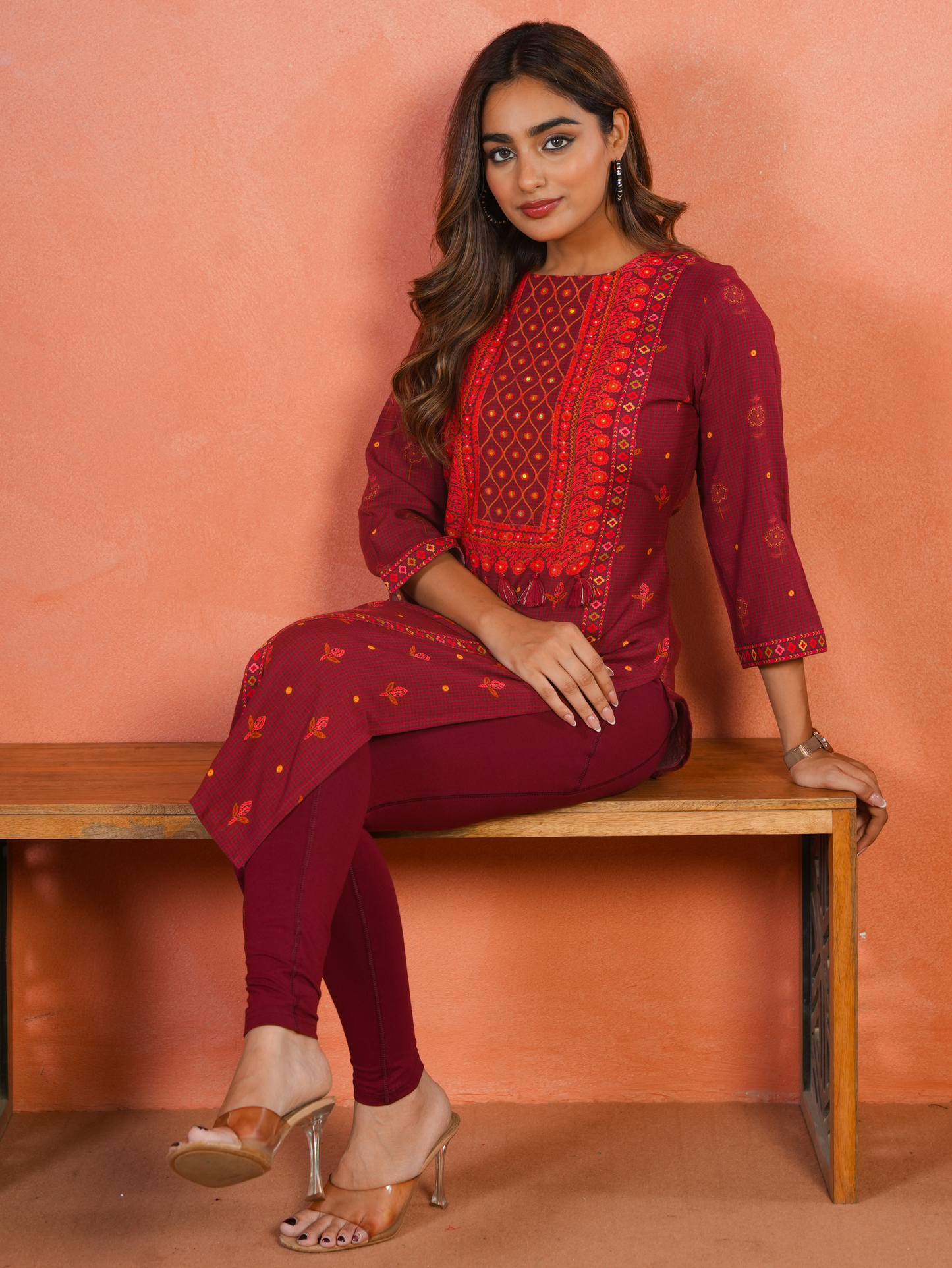 Cotton Knit Solid Maroon Tummy Tucker Leggings