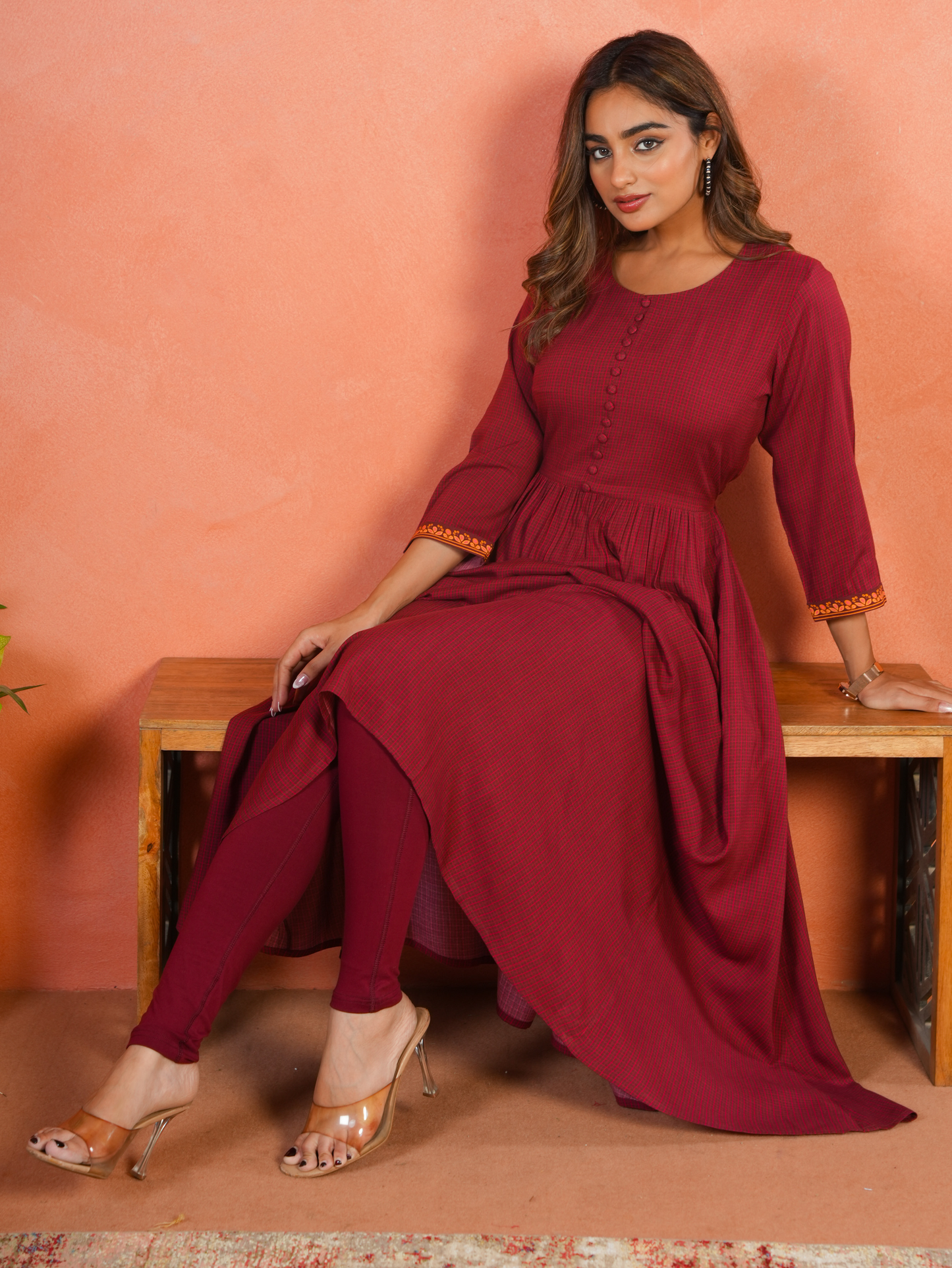 Cotton Knit Solid Maroon Tummy Tucker Leggings