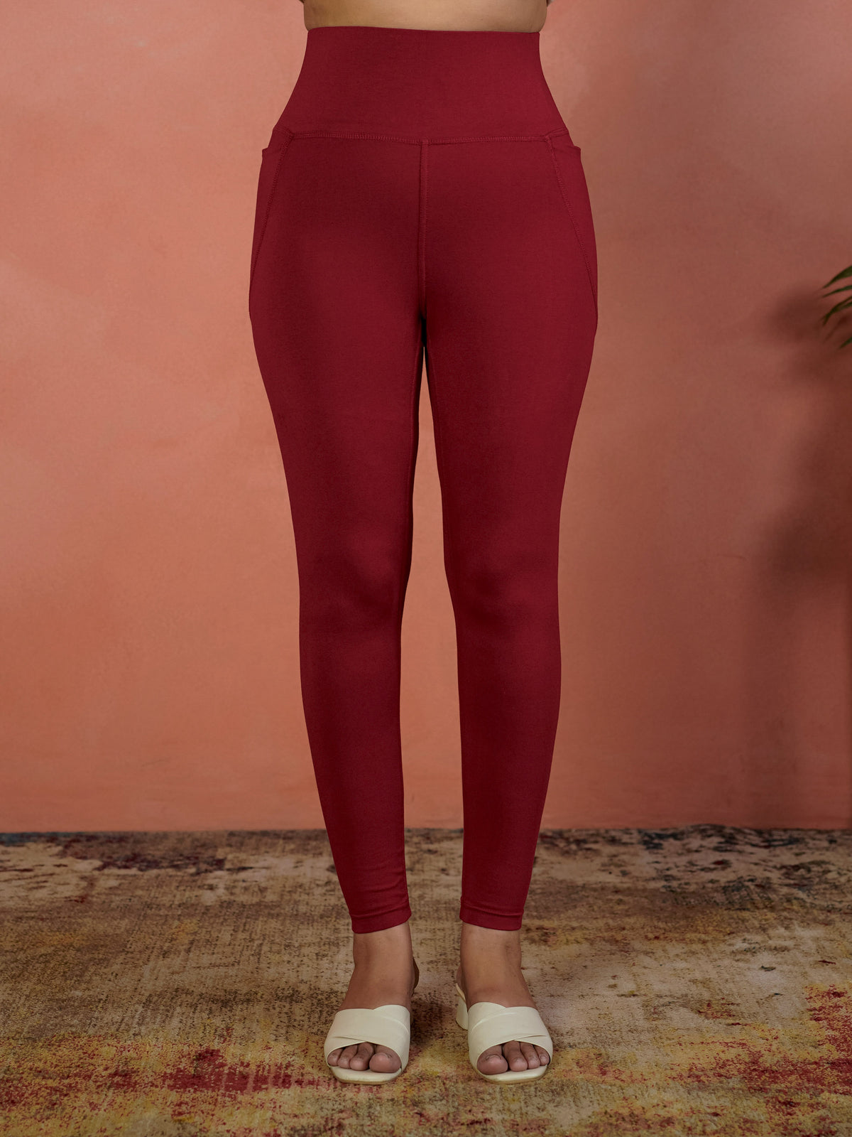 Cotton Knit Solid Maroon Tummy Tucker Leggings