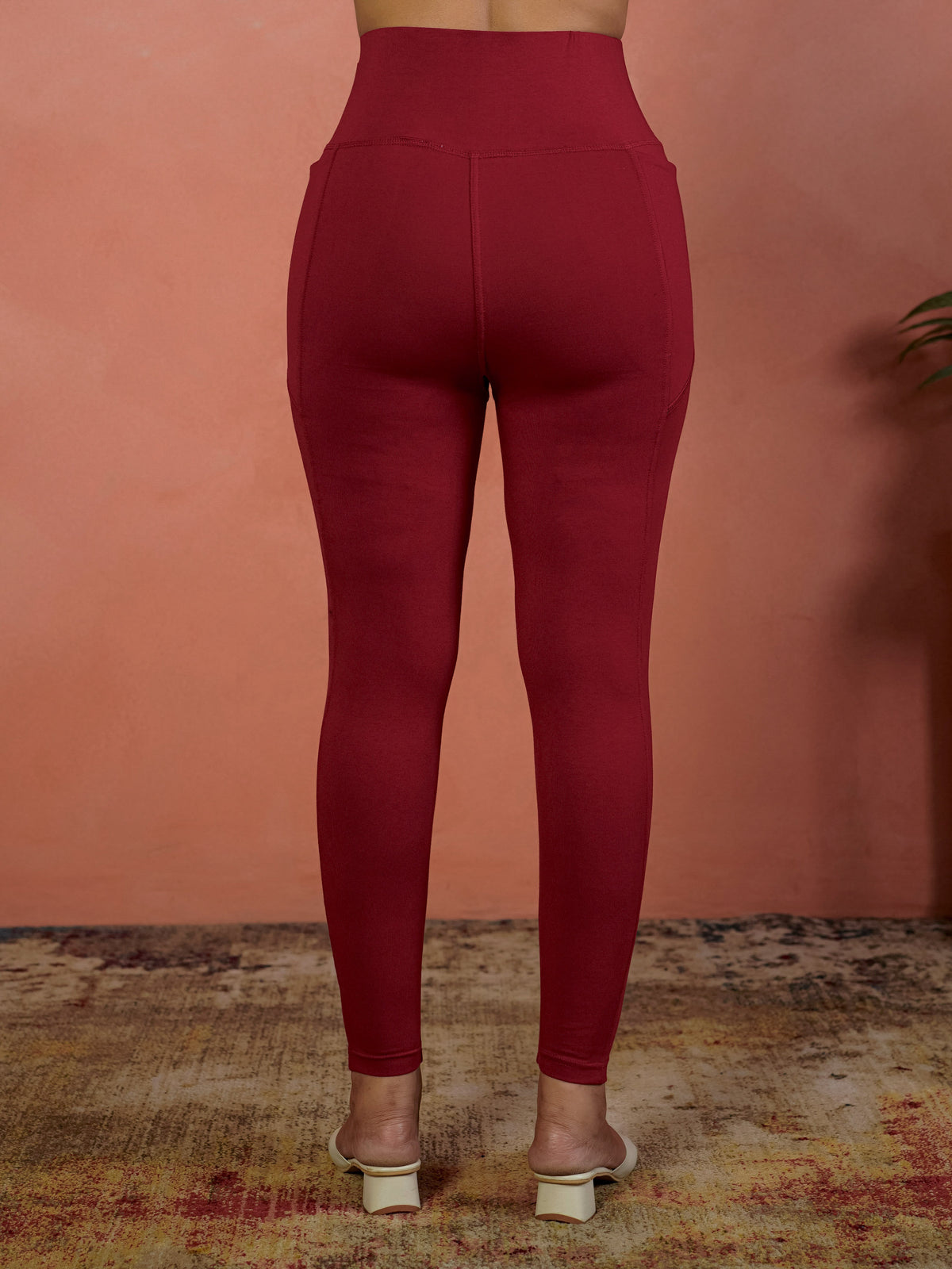 Cotton Knit Solid Maroon Tummy Tucker Leggings