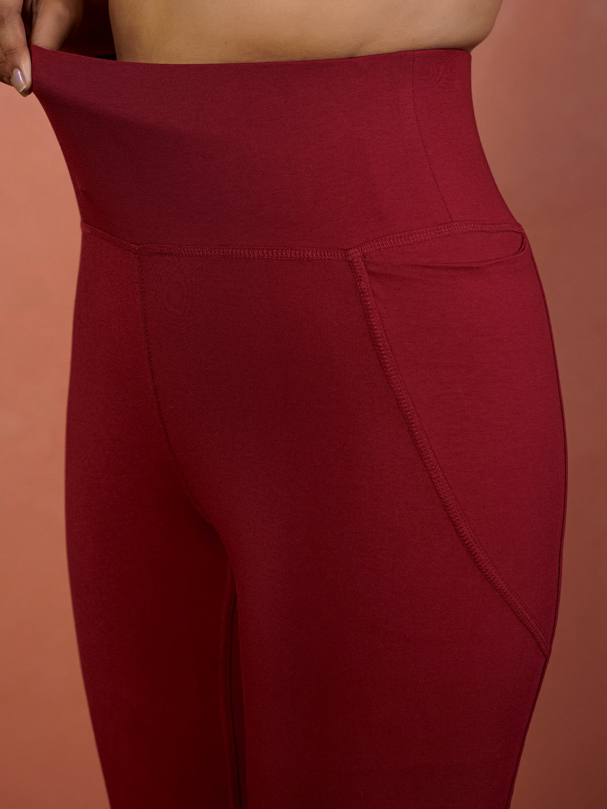 Cotton Knit Solid Maroon Tummy Tucker Leggings