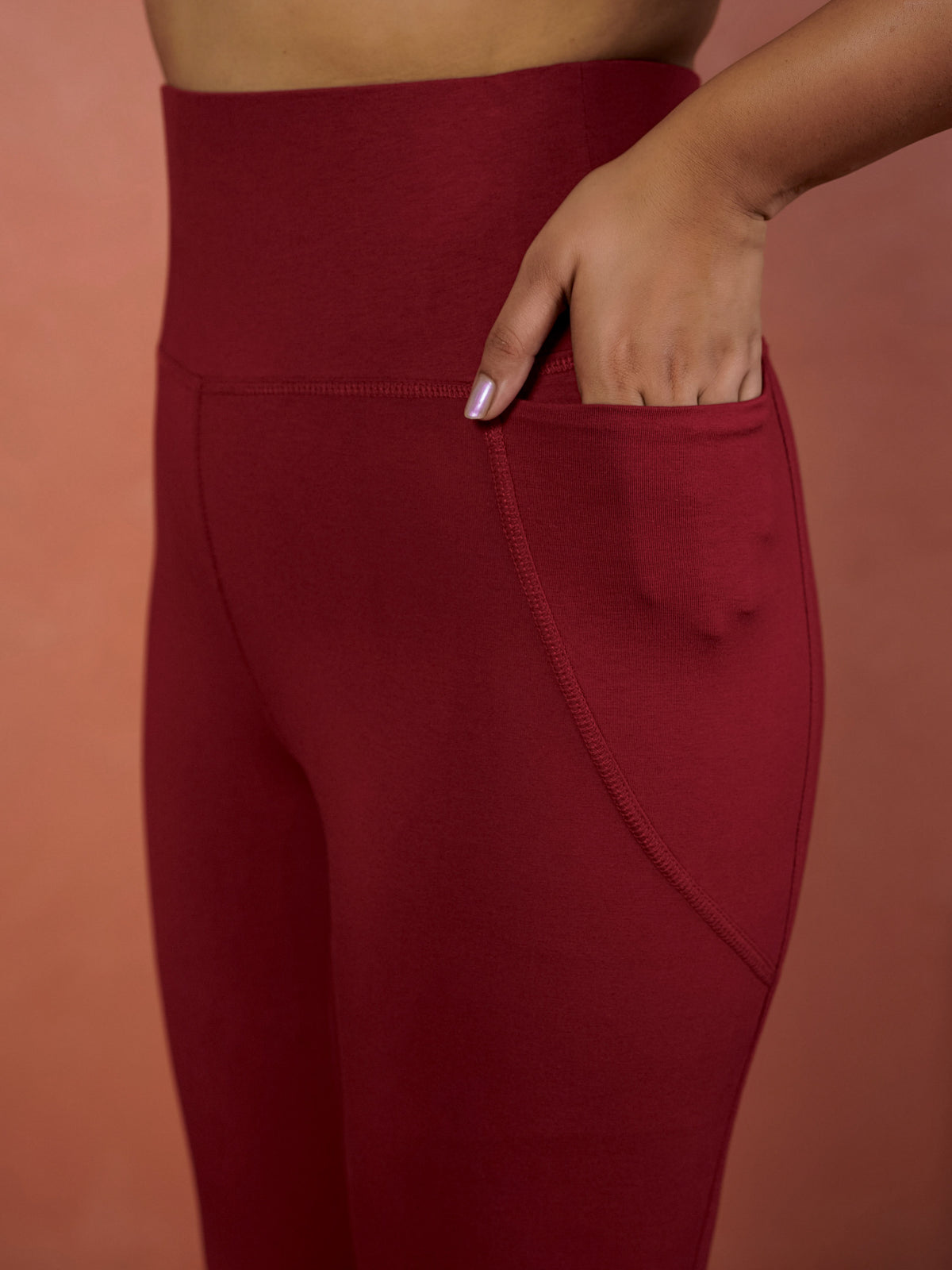 Cotton Knit Solid Maroon Tummy Tucker Leggings