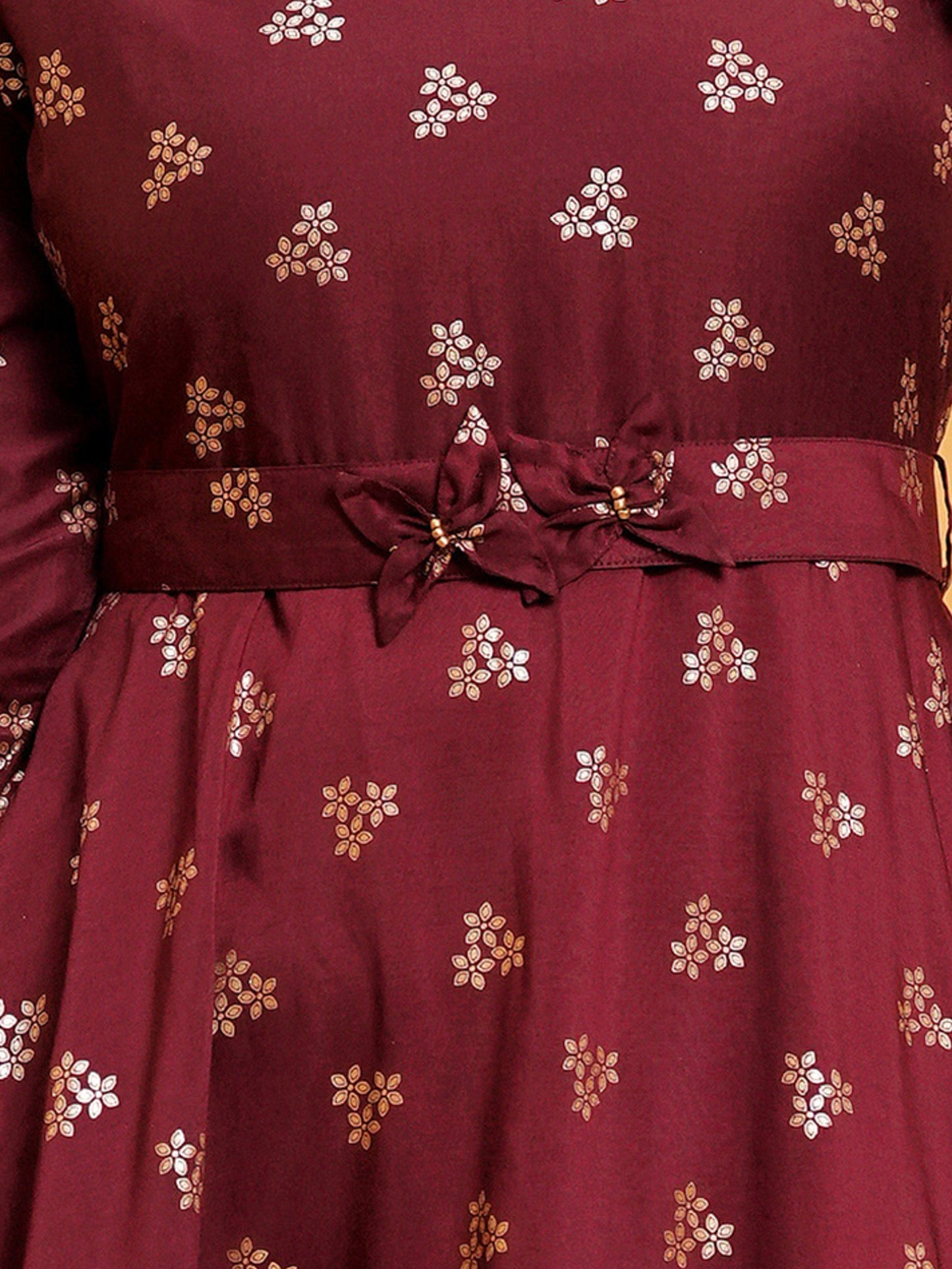 Chanderi Gold foil Anarkali Maroon Dress (With Belt)