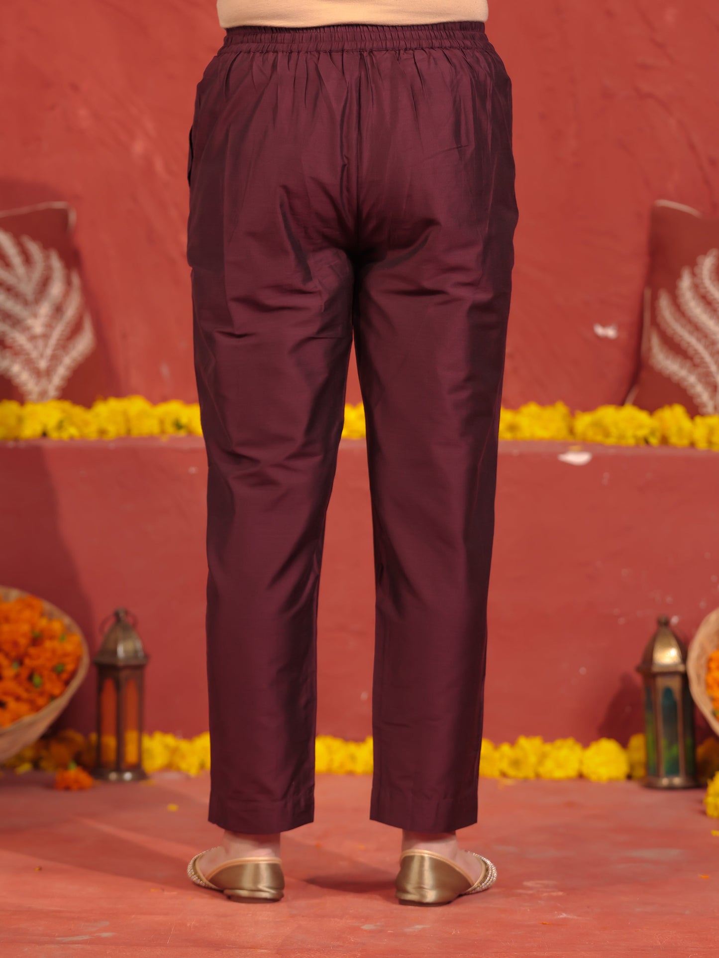 Chanderi Placement Print Straight Wine Kurta