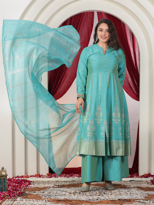 Georgette Solid Turquoise Dupatta