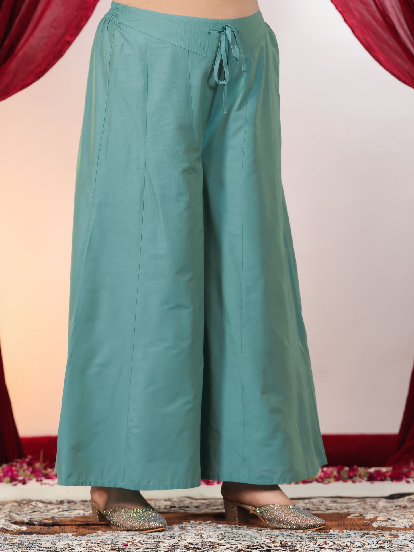 Chanderi Gold foil High Low Turquoise Kurta