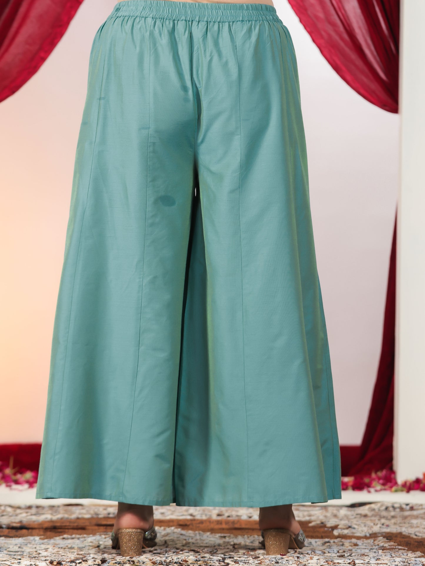 Chanderi Gold foil High Low Turquoise Kurta